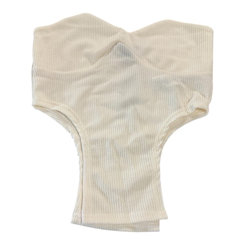 PrettyLittleThing Cream Crinkle Rib Curved Hem Corset Top – Size US 6 / UK 10